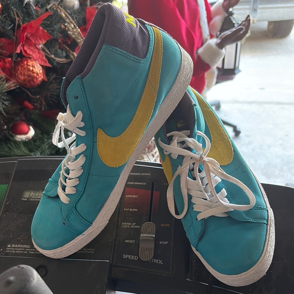 Nike Teal and Yellow High-Top Sneakers